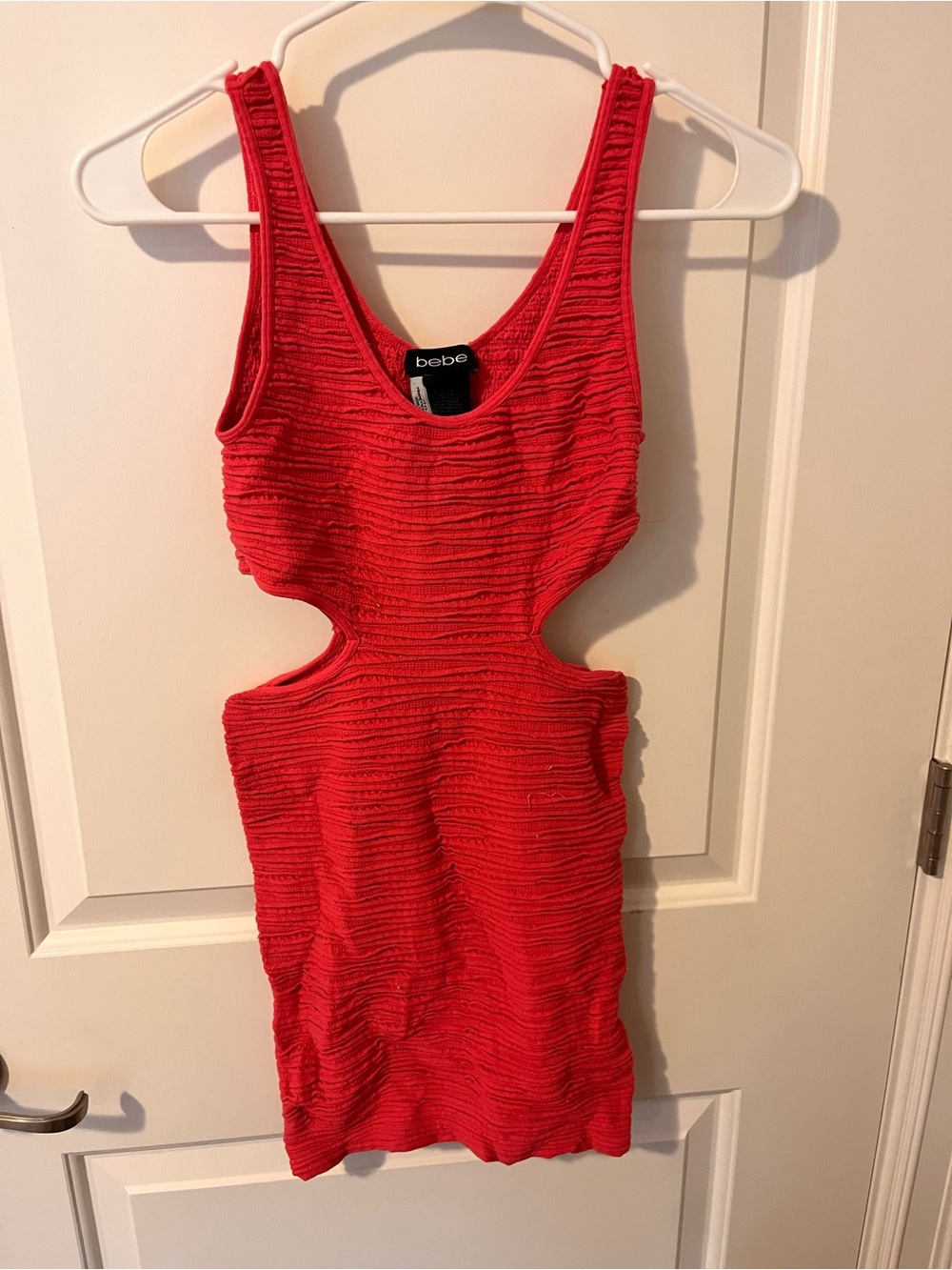 bebe Pink Ribbed Cutout Mini Dress
